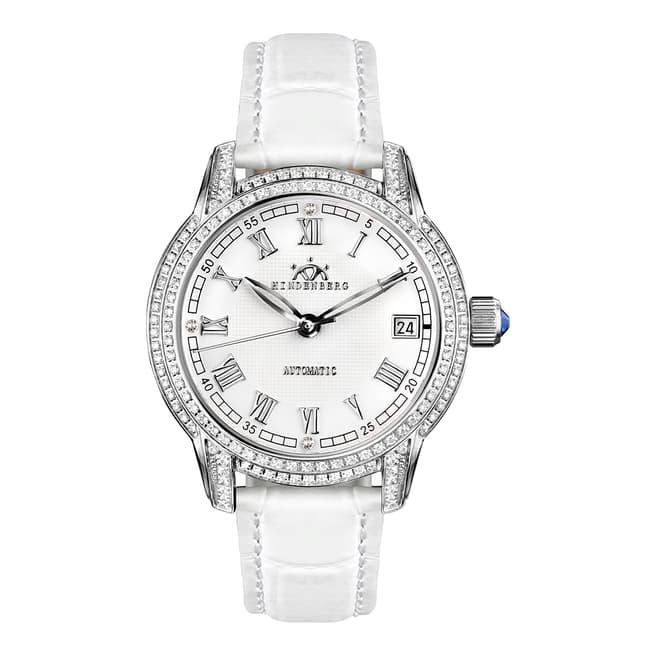 Hindenberg Women's White Leather Duchess Crystal Watch