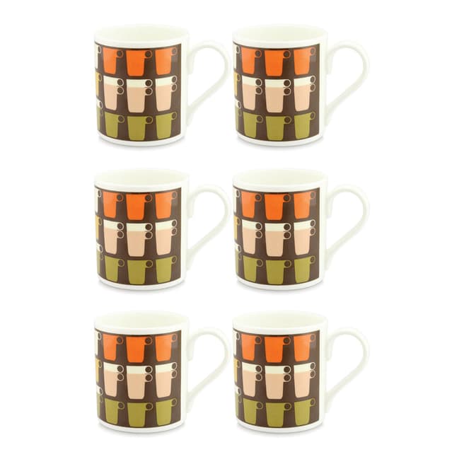 Orla Kiely Set of Six Chocolate Stacked Cup Mugs