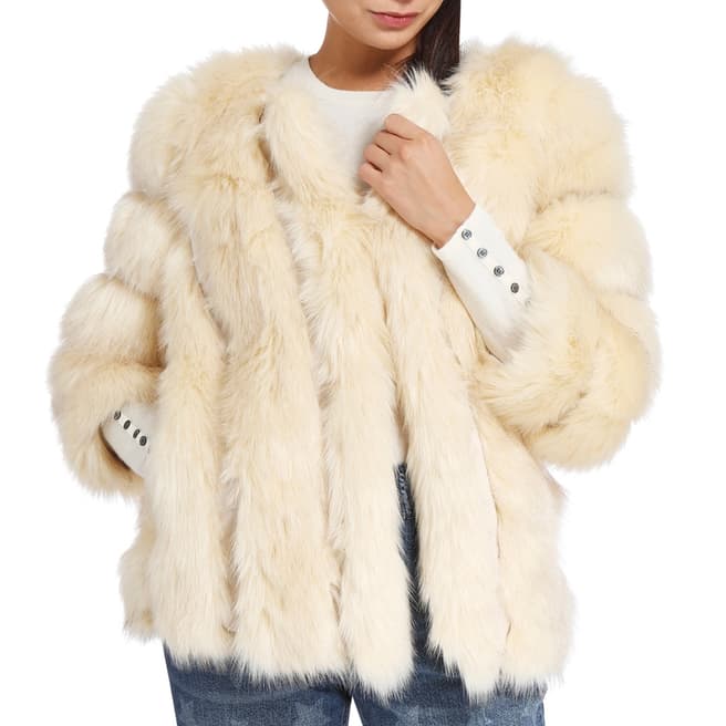JayLey Collection Cream Luxury Faux Fur Coat