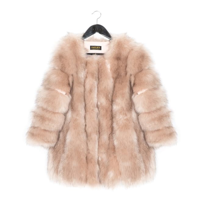 JayLey Collection Pink Luxury Faux Fur Silk Blend Coat