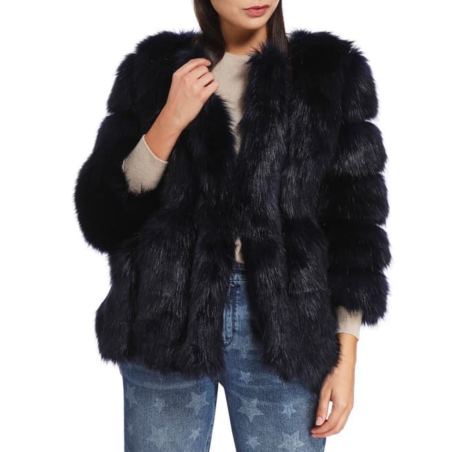 JayLey Collection Navy Luxury Faux Fur Coat