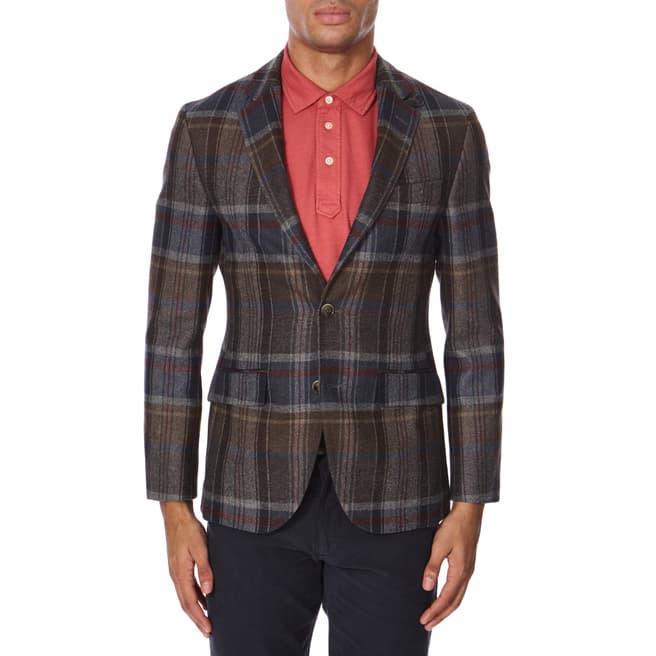 Hackett London Brown/Blue Wool Large Check Jacket