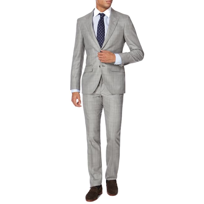 Hackett London Grey Blue Wool Check Suit
