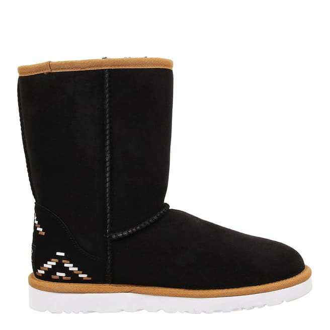 UGG Black Suede Classic Short Rustic Weave Boots