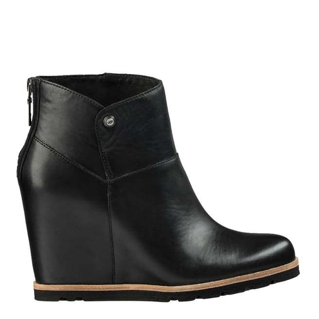 UGG Black Leather Amal Wedge Ankle Boots