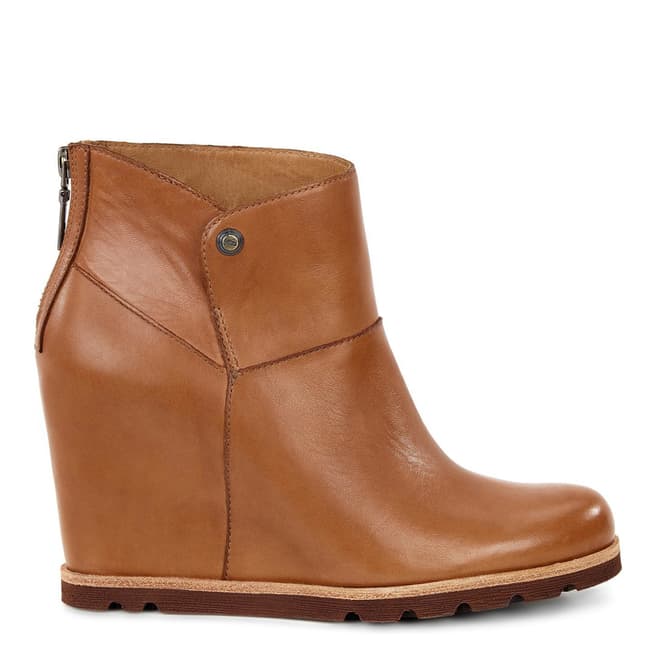 UGG Chestnut Leather Amal Wedge Ankle Boots 