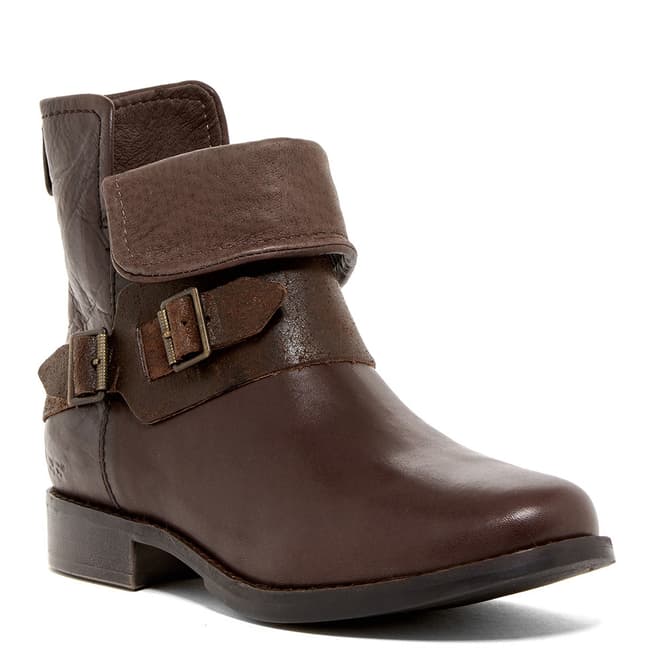 UGG Brown Leather Cybele Biker Boots