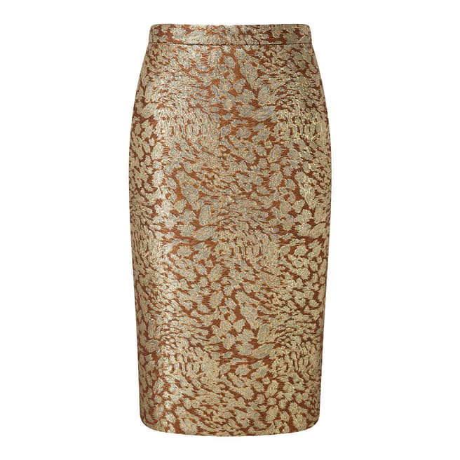 Pure Collection Gold Jacquard Pencil Skirt