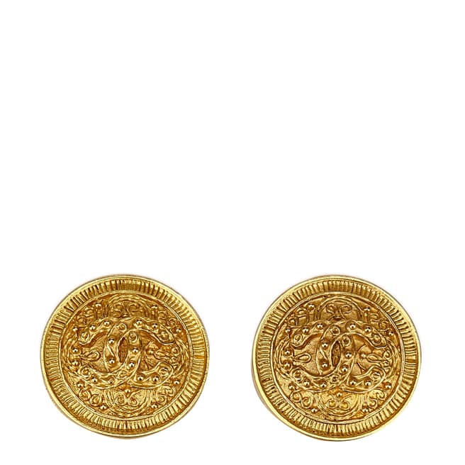 Chanel Gold Engraved Clip On Earrings