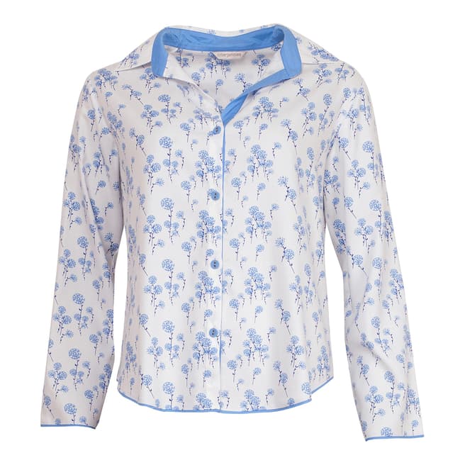 Cyberjammies Women's White/Blue Turn Up Sleeve Floral Print Pyjama Top 