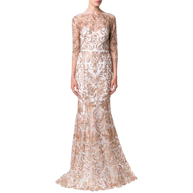 Marchesa Ivory Metallic Embroidered Tulle Gown