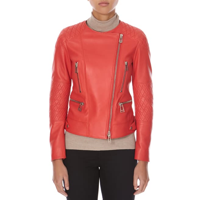 Belstaff Red Leather Cheshire Quilted Perfecto Blouson Jacket