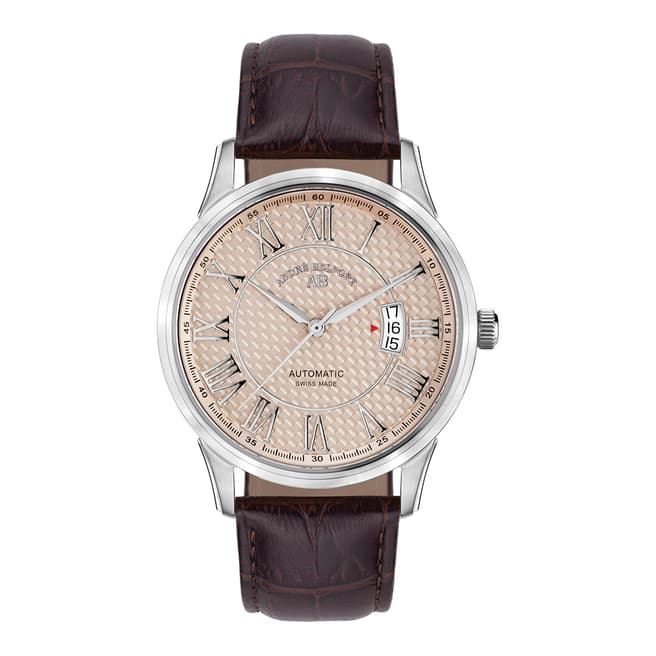 Andre Belfort Mens Stainless Steel Brown Leather Watch