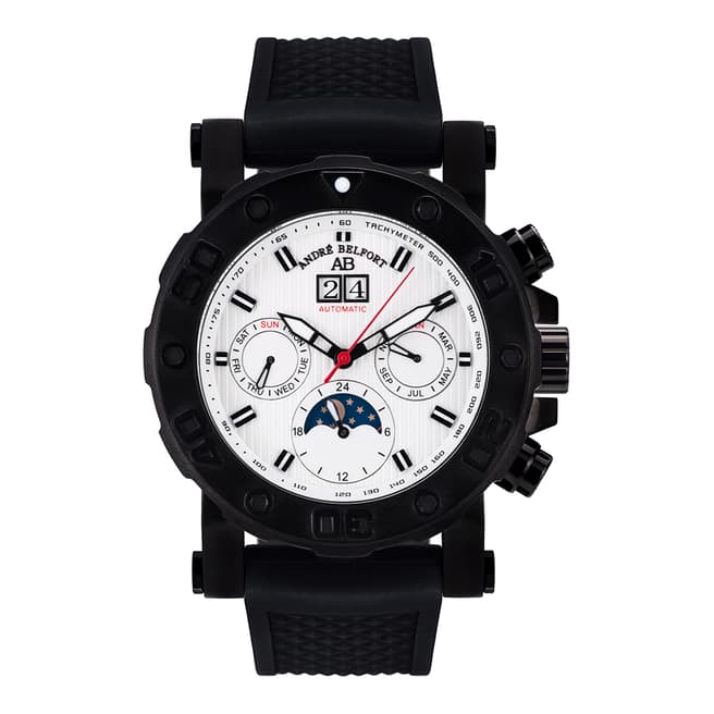 Andre Belfort Men's Black Plongeur IP Schwarz Weiss Rubber Watch