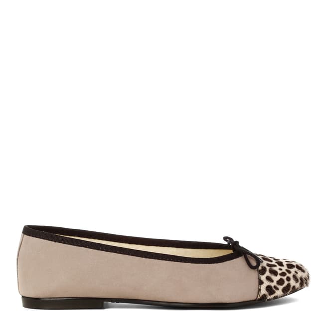 French Sole Grey Suede Snow Leopard Print Toe Cap Simple Flats
