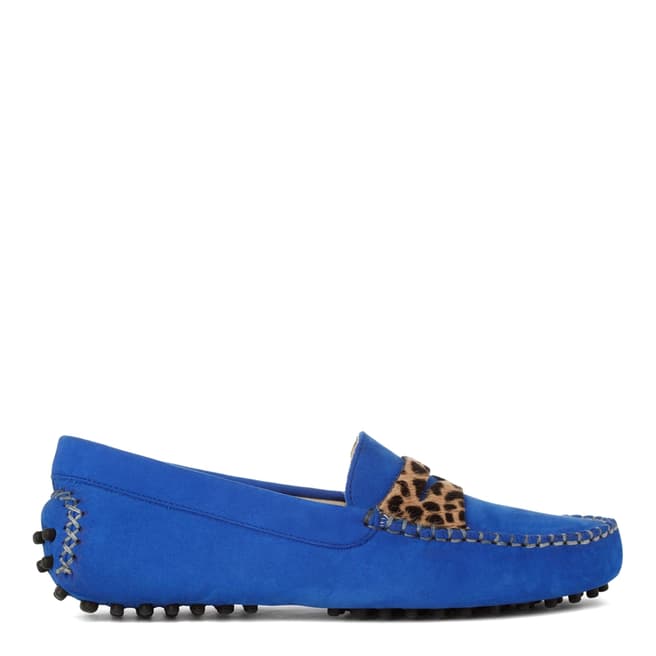 French Sole Colbolt Blue and Leopard Print Nubuck Driving Shoes