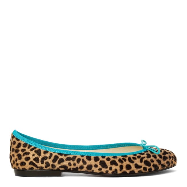 French Sole Snow Leopard Pony HairTeal Trim India Ballet Flats
