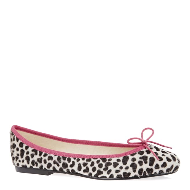 French Sole Snow Leopard Pony Hair Pink Trim India Ballet Flats