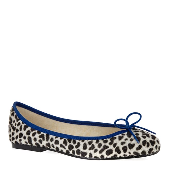 French Sole Snow Leopard Pony Hair Royal Blue Trim India Ballet Flats