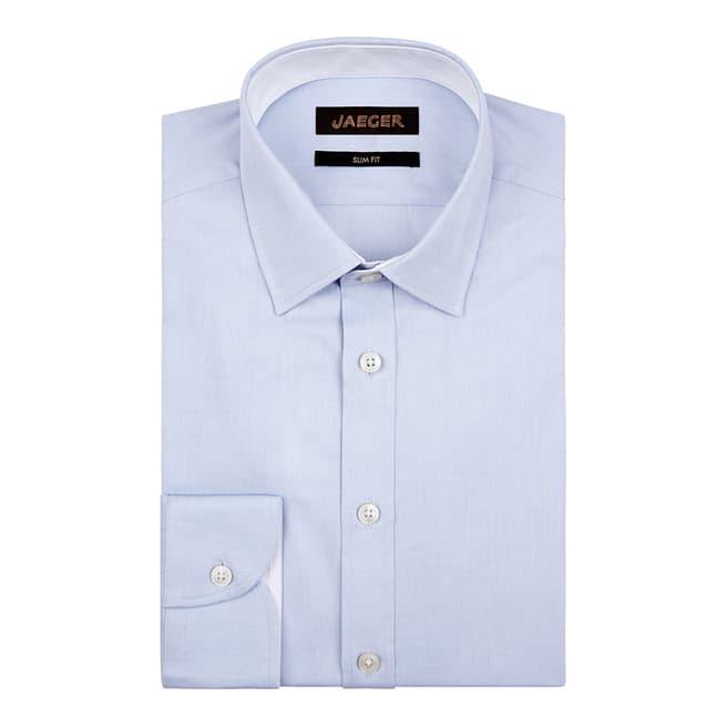 Jaeger Blue Cotton Slim Fit Plain Twill Shirt