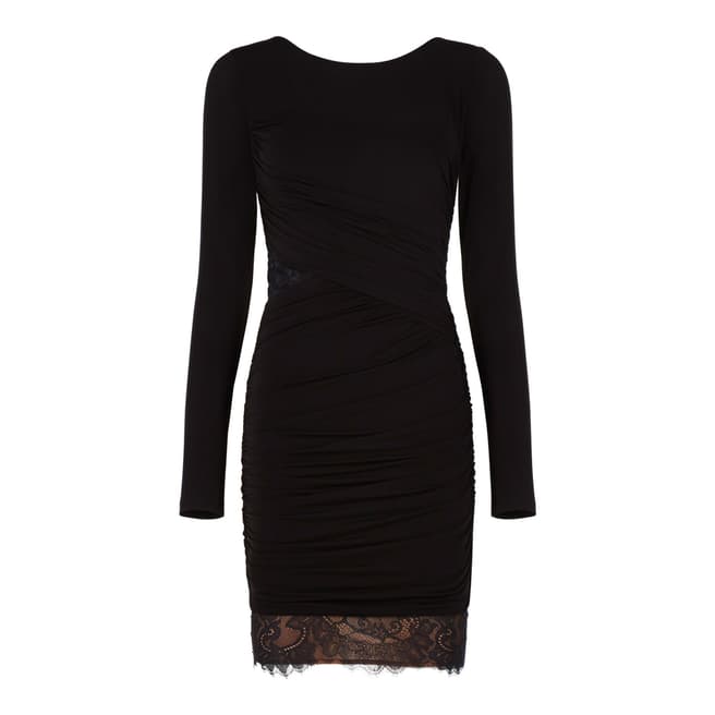 BCBG Black Clio Lace Blocked Ruched Dress
