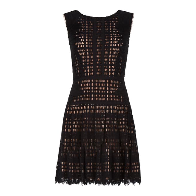 BCBG Black Katherina Embroidered Applique Grid Lace Dress
