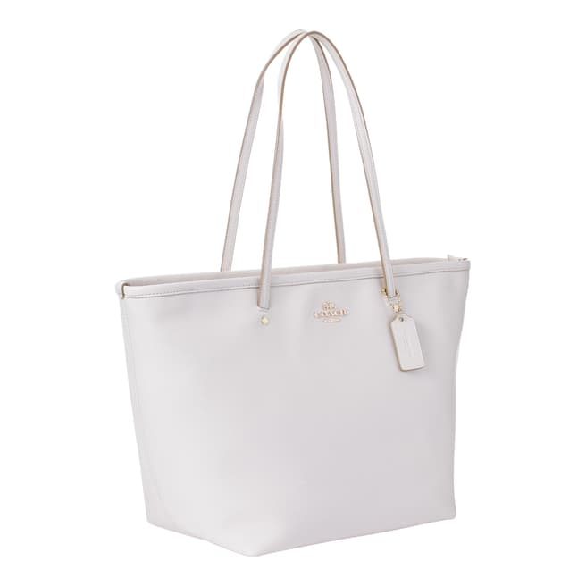 Coach White Leather Zip Top Tote Bag
