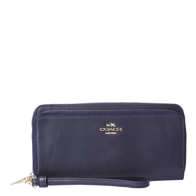 Coach Navy Smooth Leather Madison Double Zip Purse