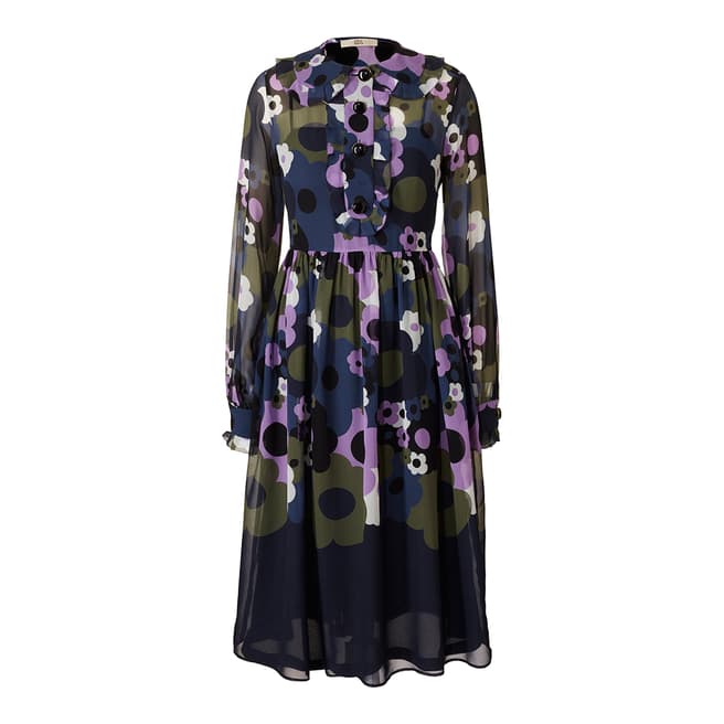 Orla Kiely Lilac Silk Flower Explosion Waisted Collar Dress
