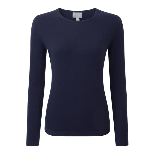 Pure Collection Navy Cashmere Crew Neck Jumper