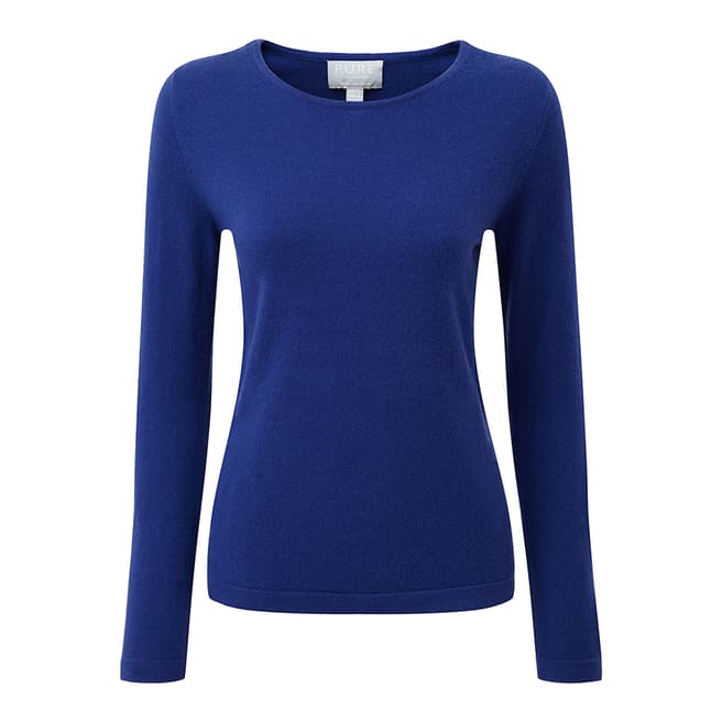 Pure Collection Blue Semi Fitted Cashmere Crew Neck Jumper