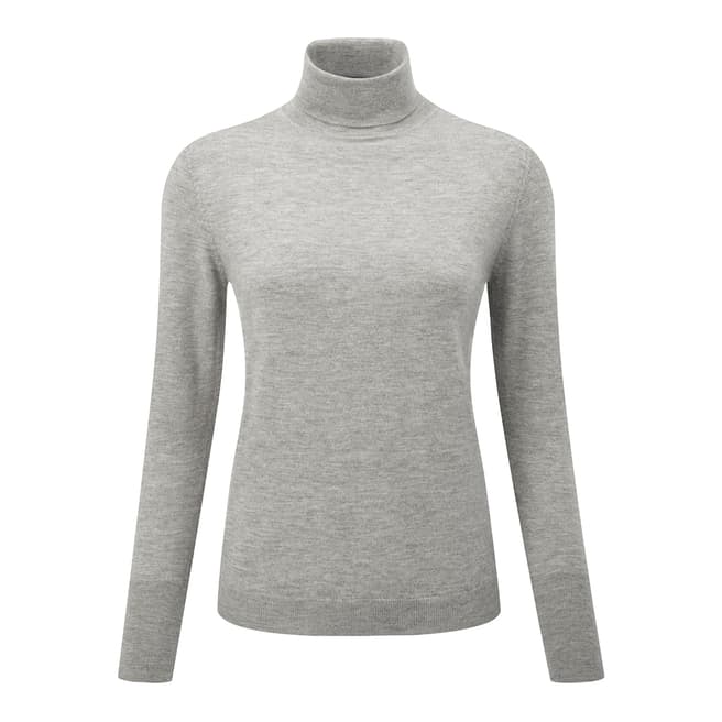 Pure Collection Grey Fitted Superfine Polo Neck Cashmere Jumper