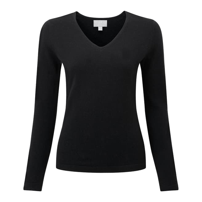 Pure Collection Black Semi Fitted Cashmere V Neck Jumper