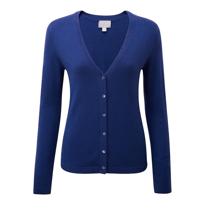 Pure Collection Blue Fitted Cashmere V Neck Cardigan