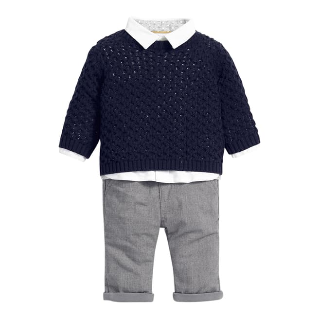 Mamas & Papas Baby Boy's Navy/White/Grey Jumper, Shirt & Trousers Set