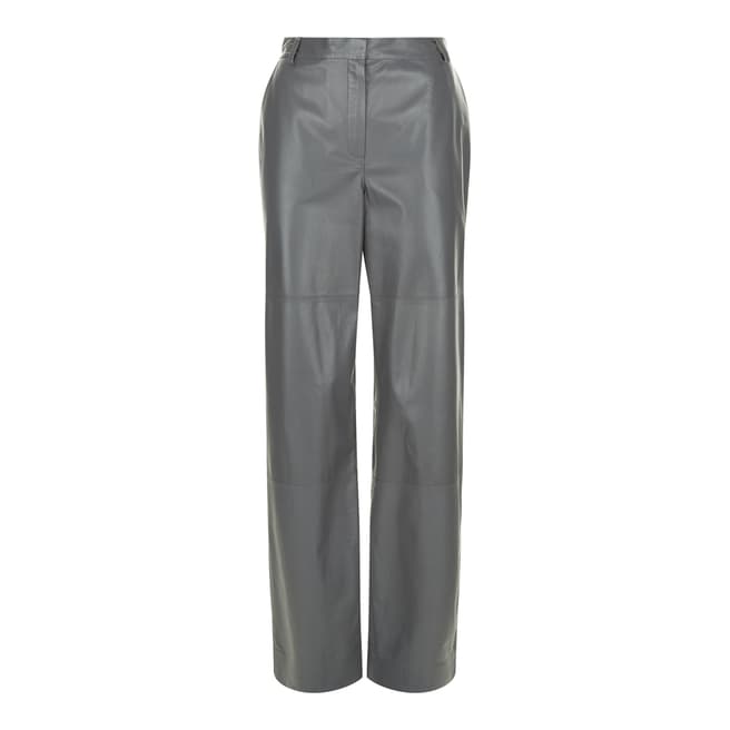 Jaeger Grey Leather Low Rise Wide Leg Trousers