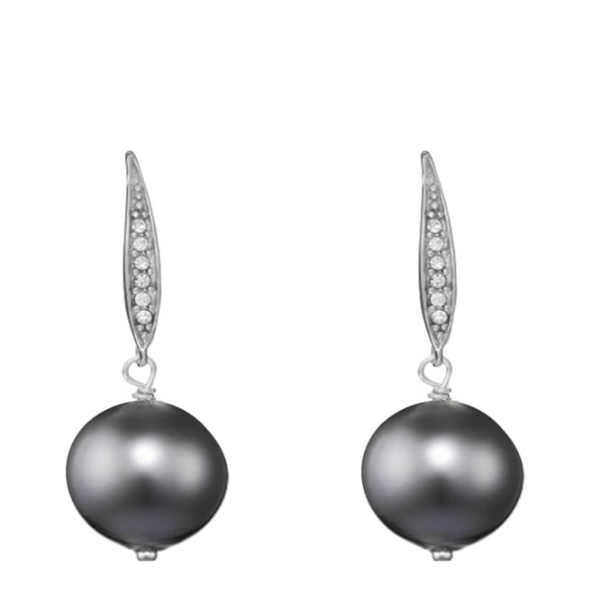 White label by Liv Oliver Silver Cubic Zirconia and Grey Pearl Drop Earrings