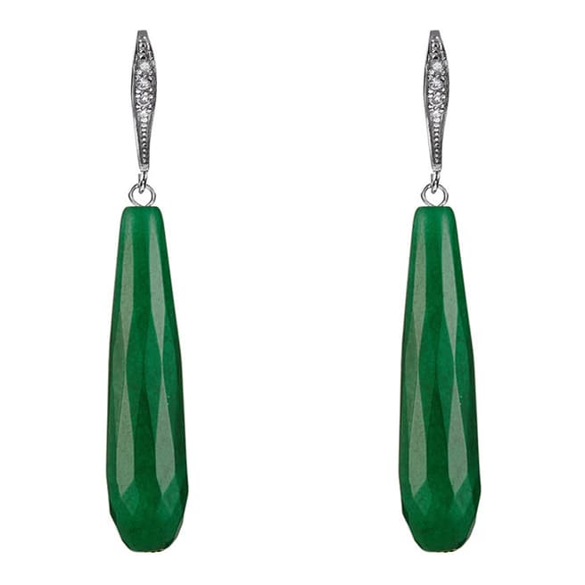 Alexa by Liv Oliver Sterling Silver cz and Green Jade Tear Drop Earrings