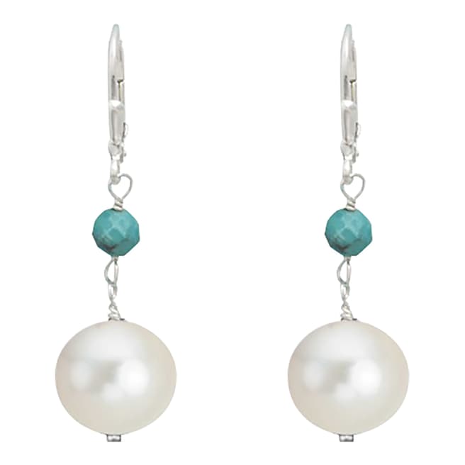 Alexa by Liv Oliver Silver Turquoise and Pearl Drop Earrings