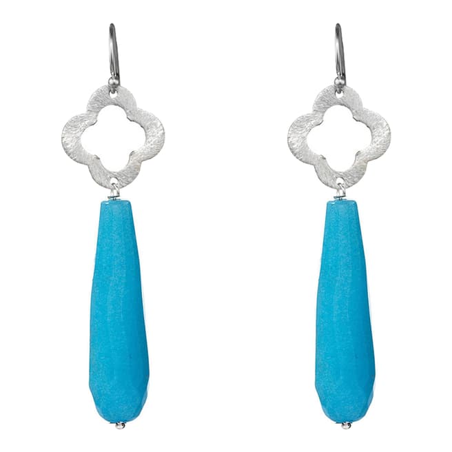 Alexa by Liv Oliver Sterling Silver Clover And Turquoise Tear Drop Earrings