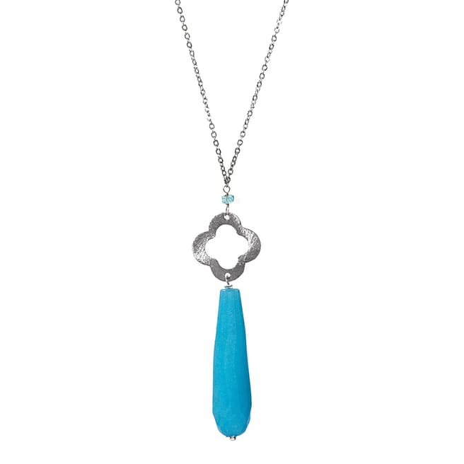Alexa by Liv Oliver Sterling Silver Clover And Turquoise Tear Drop Necklace