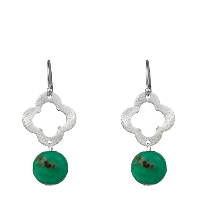 Alexa by Liv Oliver Sterling Silver Clover And Sea Green Gemstone Drop Earrings