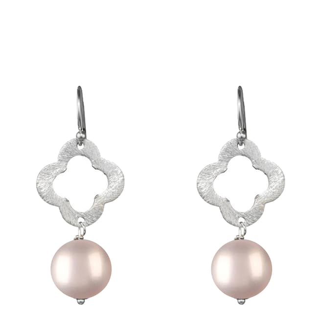 Alexa by Liv Oliver Sterling Silver Clover And Champagne Pearl Drop Earrings