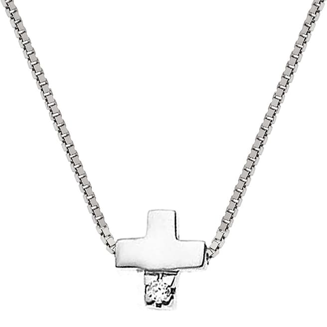 Pretty Solos Silver Venitienne Link Cross Diamond Necklace 0.03cts