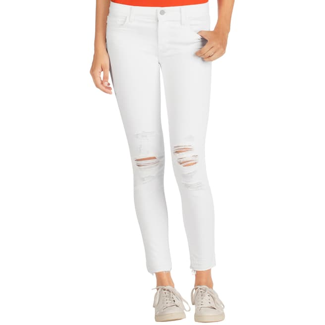 J Brand White Mid Rise Cropped Ripped Jeans