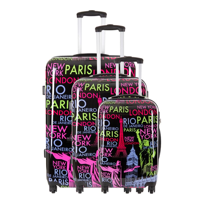 Travel One Set of 3 Printed Spinner Suitcases 46/56/66cm