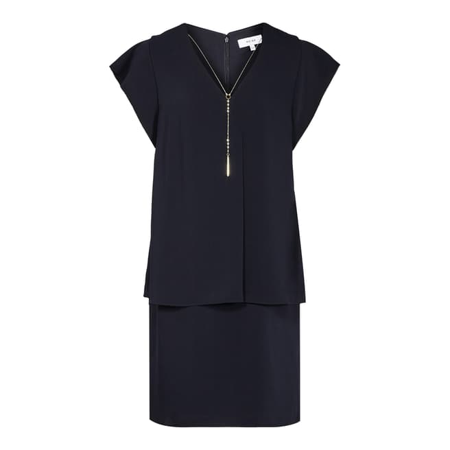 Reiss Navy Relaxed Double Layer Tarquin Dress