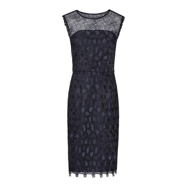 Reiss Night Navy Kirsty Mixed Lace Dress