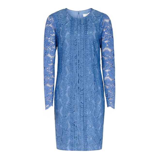 Reiss Azure Blue Suki Lace Shift Cotton Blend Dress