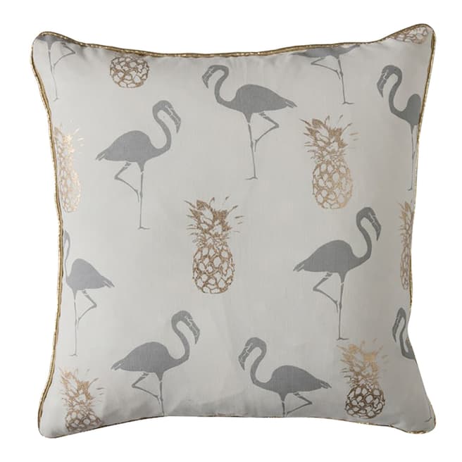 Gallery Living Grey/Gold Flamingo & Pineapple Cushion 45x45cm